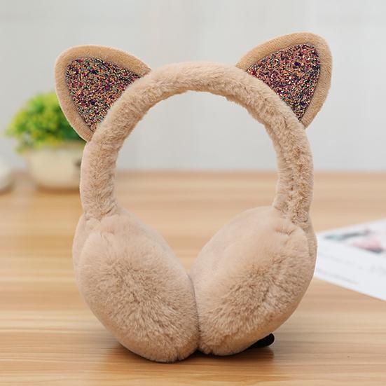 Women Lovely Winter Cats Ear Warmer Shiny Glitter Earmuff Cold Protection Warmer