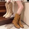 Soft leather hollow western cowboy boots women's summer new short boots brown long knight boots high Martin boots