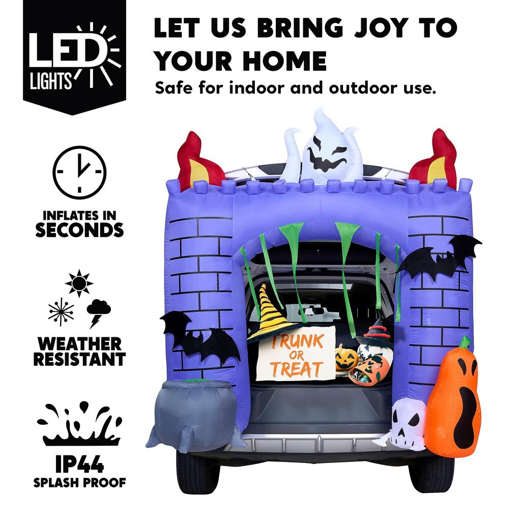 Joyfy Halloween Inflatable 6 FT Haunted Castle Decoration Trunk Treat Car Decorations Kit Ghost and Pumpkin for Halloween Party