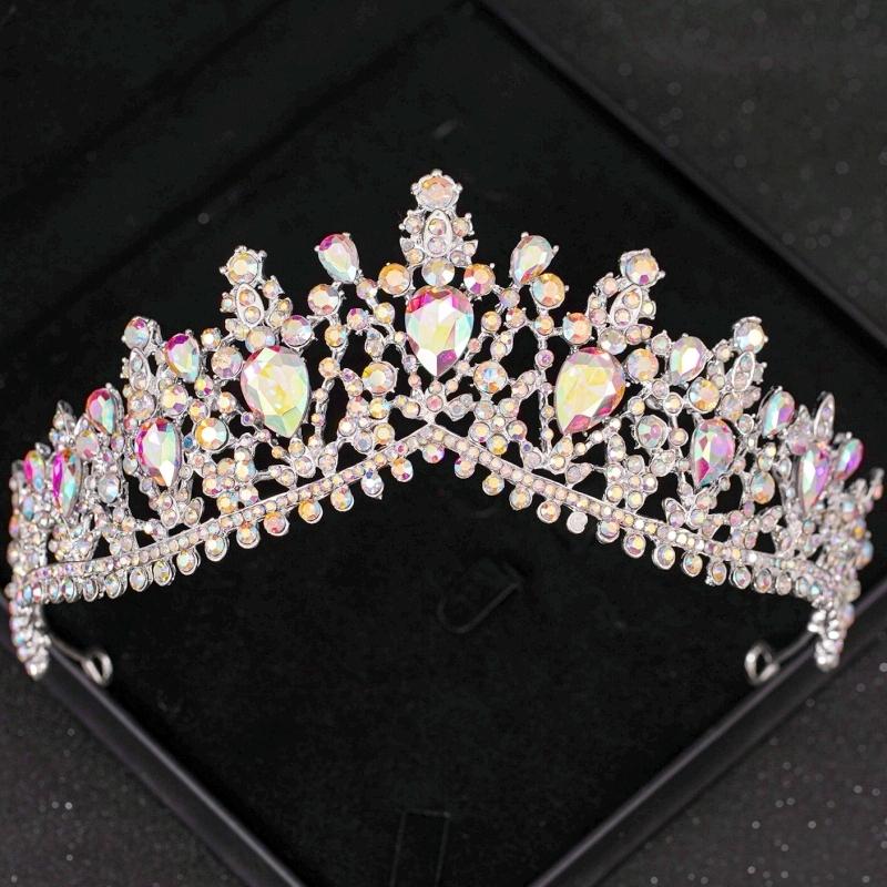 Silver Ab Crystal Tiaras and Crowns Headband for Women Rhinestone Diadem Bridal Wedding Hair Accessories Jewelry Crown Tiara