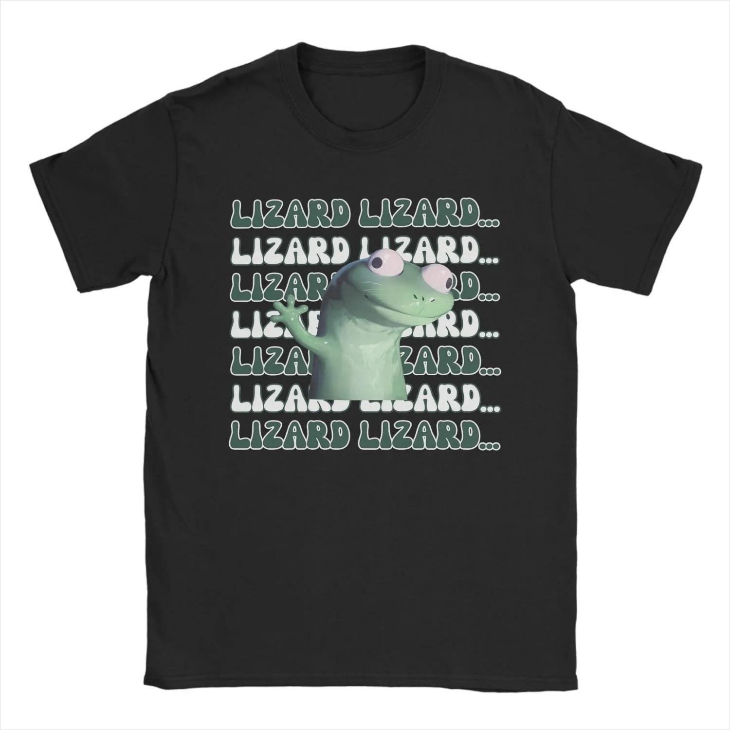 s T-Shirt Lizard Lizard Lizard Meme Cartoon Novelty 100% Cotton Tee Shirt Short Sleeve  T Shirt Crewneck Clothes New Arrival S чёрный