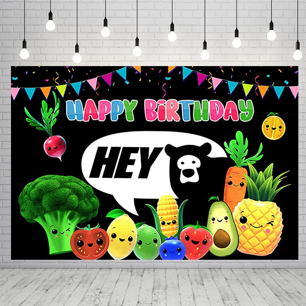 Hey Bear Sensory Fruit Birthday Party Supplies - 99x78in Fruit Banner for Baby Shower Birthday Party Decoration