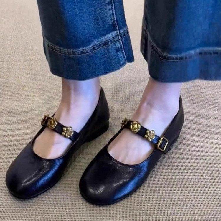 Really Soft Leather~ Versatile Flat-bottomed French Single Shoes for Women 2025 New Red with Skirt Mary Jane Small Leather Shoes for Women