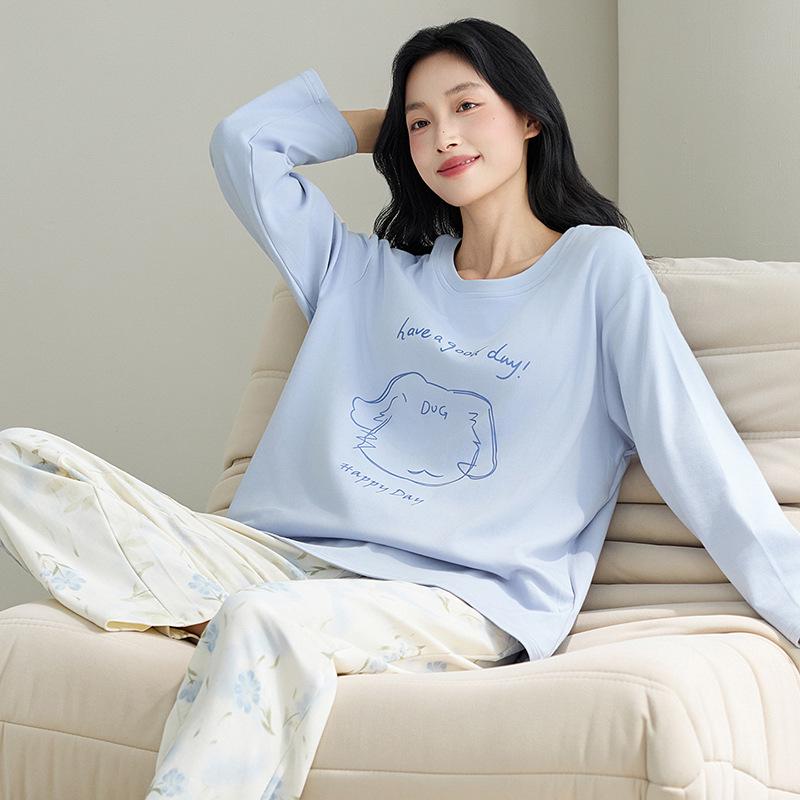 

Women s 100% Cotton Long Sleeve Pajamas - New Spring/Autumn Cartoon Style L