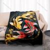 1PC Golden Black Koi Around Yin-yang Print Blanket Flannel Material Soft Warm for All Seasons Home Outdoor Camping Picnics RV