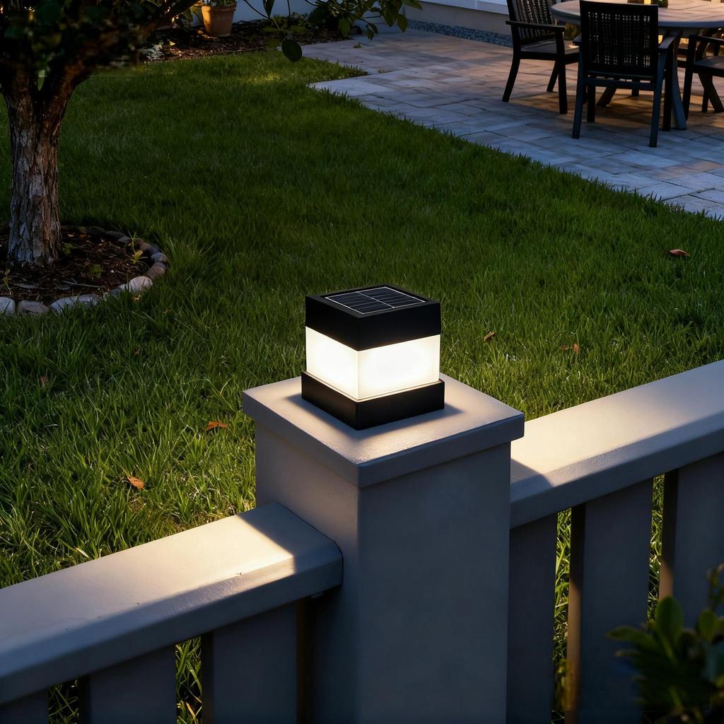 Outdoor Post Light For Yard Square Lantern Waterproof Fence Light Post Cover Solar Charging For Pathway Driveway Camping Road