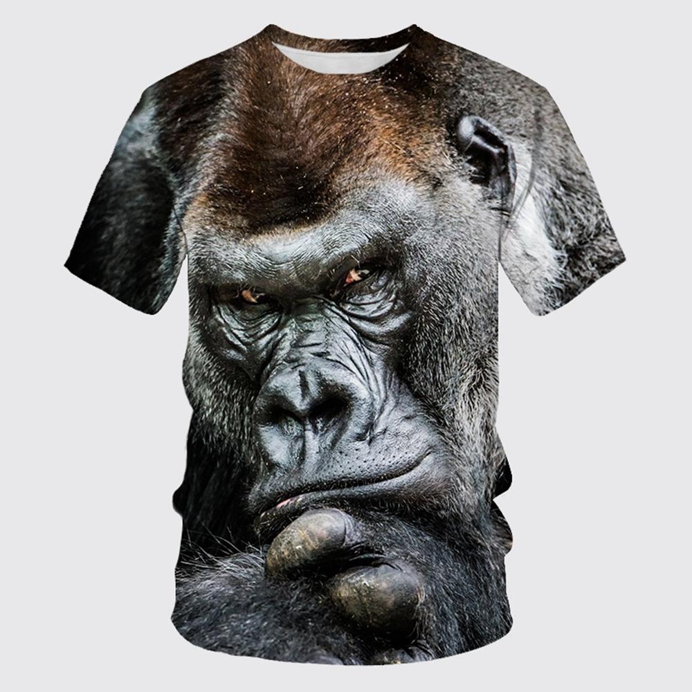 Summer Animal T-shirt Gorilla/monkey 3D Printed Gorilla Middle Finger Parody Neutral Round Neck Short Sleeved Shirt