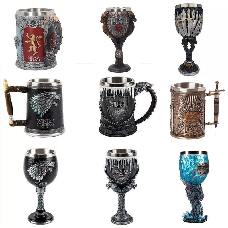 Game of Thrones 3D Carved Stainless Steel Beer Mug and High-Stemmed Glass