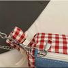 Cherry Red Plaid Crossbody Bag Canvas Denim Lace Shoulder Bag Literary Candy Shape Bag  Summer