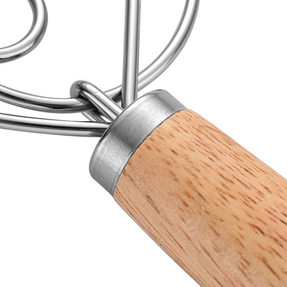 Batedor de Massa Dinamarquês de 13" com Cabo de Carvalho - Misturador de Farinha Manual Aprimorado