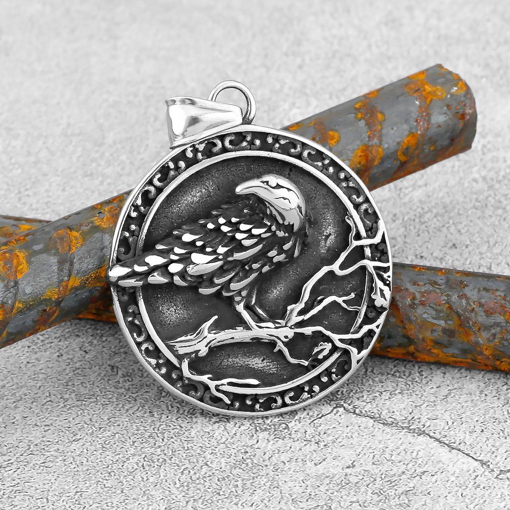 Severský Odin Vraní Lebka Přívěsek Náhrdelník Gotická Nerezová Ocel Vraní Lebka Kompas Runový Náhrdelník pro Muže Punkové Šperky
