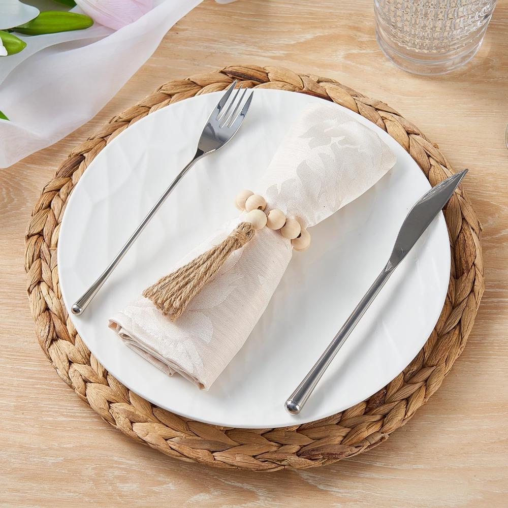 2Pcs Wood Bead Napkin Rings Handmade Weddings Country Dinner Table Napkin Holder with Tassels Bead Home Kitchen Table Decoration
