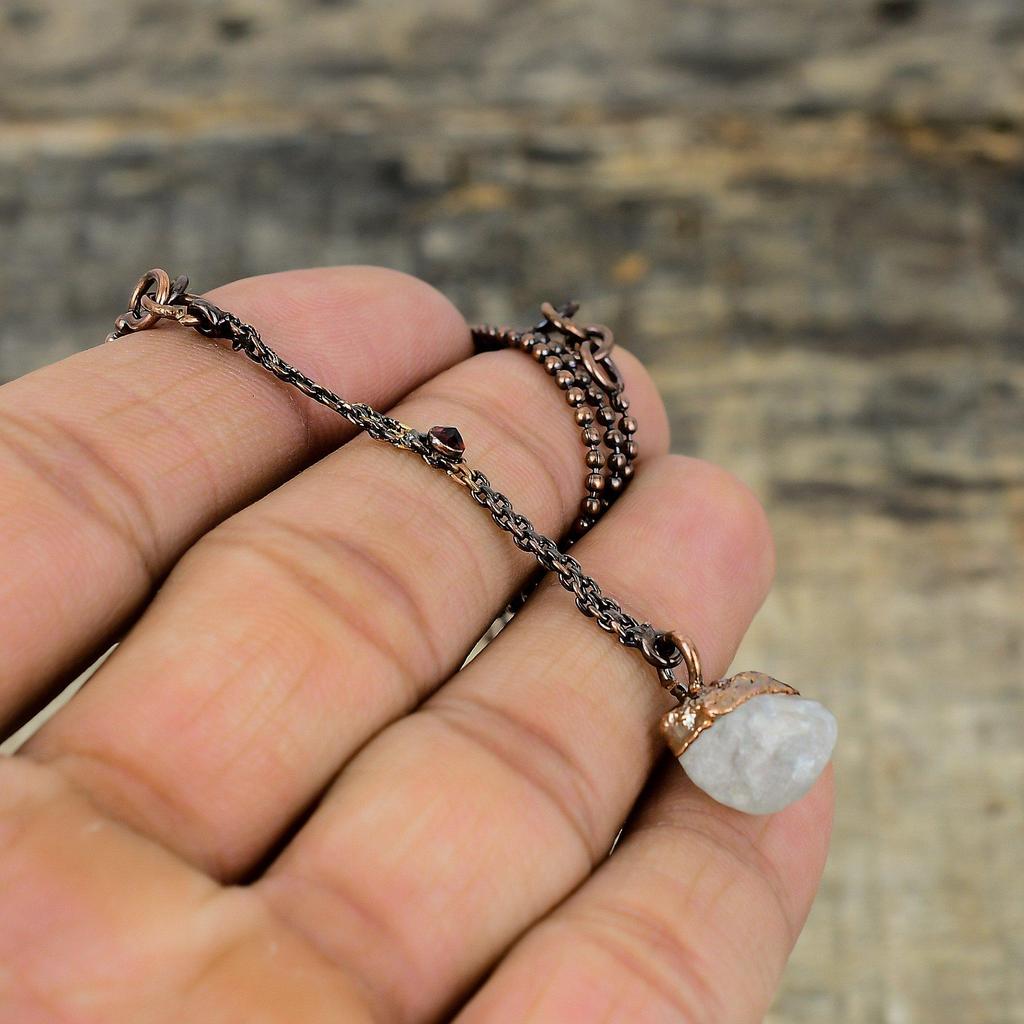 Rainbow Moonstone Rough Pendant Electroformed Copper Pendant Handmade Electroformed Jewelry Mozambique Garnet Gemstone Pendant Gift For Him