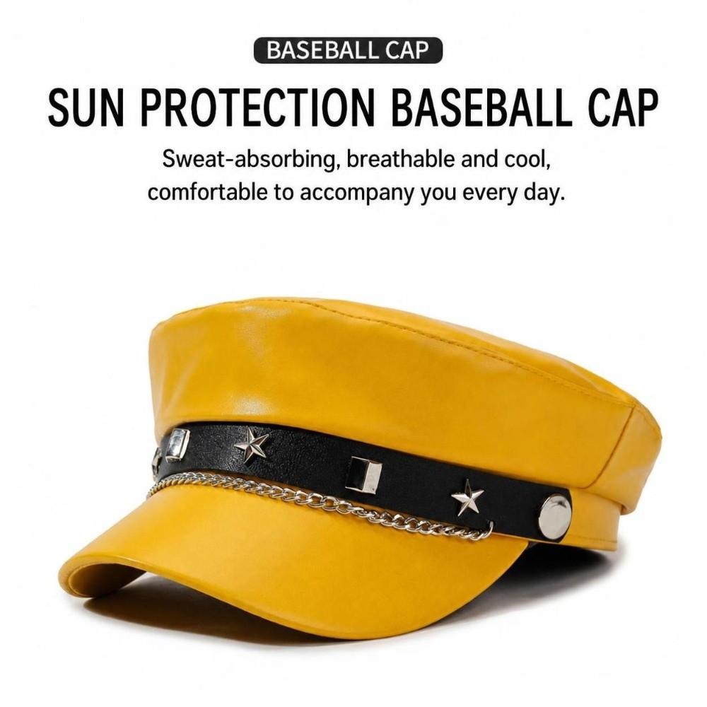 Skórzana czapka typu Baker Boy z metalowym łańcuszkiem Płaska czapka Beret w stylu vintage Czapka do noszenia na co dzień