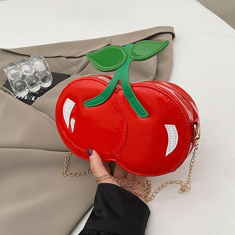 Women's Funny Cherry Shape Shoulder Crossbody Bag Cute Personalized Chain Design Small Purse and Handbag AVE