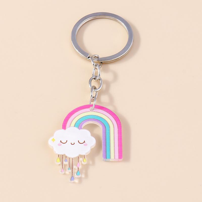 Colorful Rainbow Keychain Smile Cloud Key Rings Resin Key Chains for Women Girls Handbag Gift Jewelry Accessories