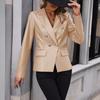 Women's Double Breasted Blazer PU Leather Moto Jacket