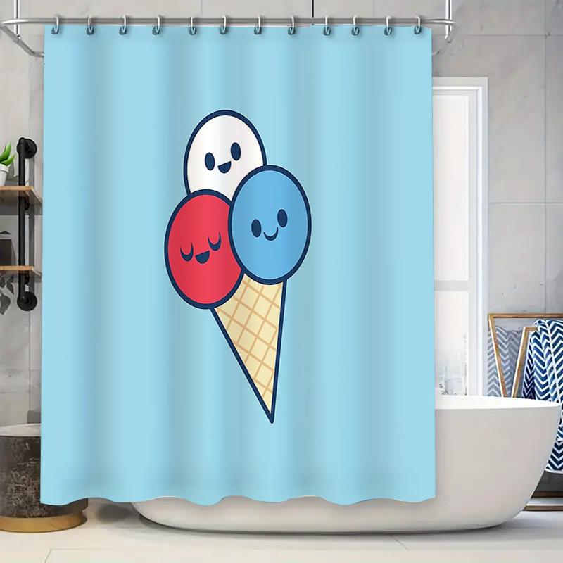 

Ice Cream Shower Curtain Cute Dessert Cone Pattern Bathroom Decor Washable Fabric Modern Home Sweet Treats Wall Art W60H190(CM)-1 Pcs