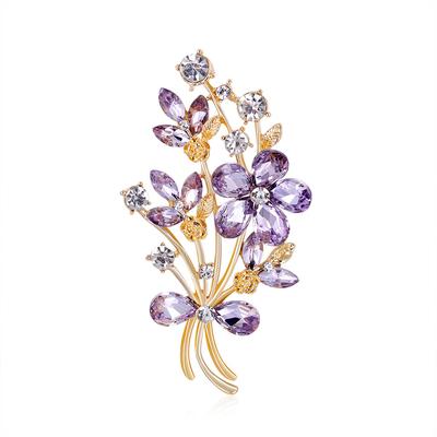 High -End Exquisite Purple Rhinestone Flower Corsage Alloy Rhinestone Glass Bouquet Brooch Pin