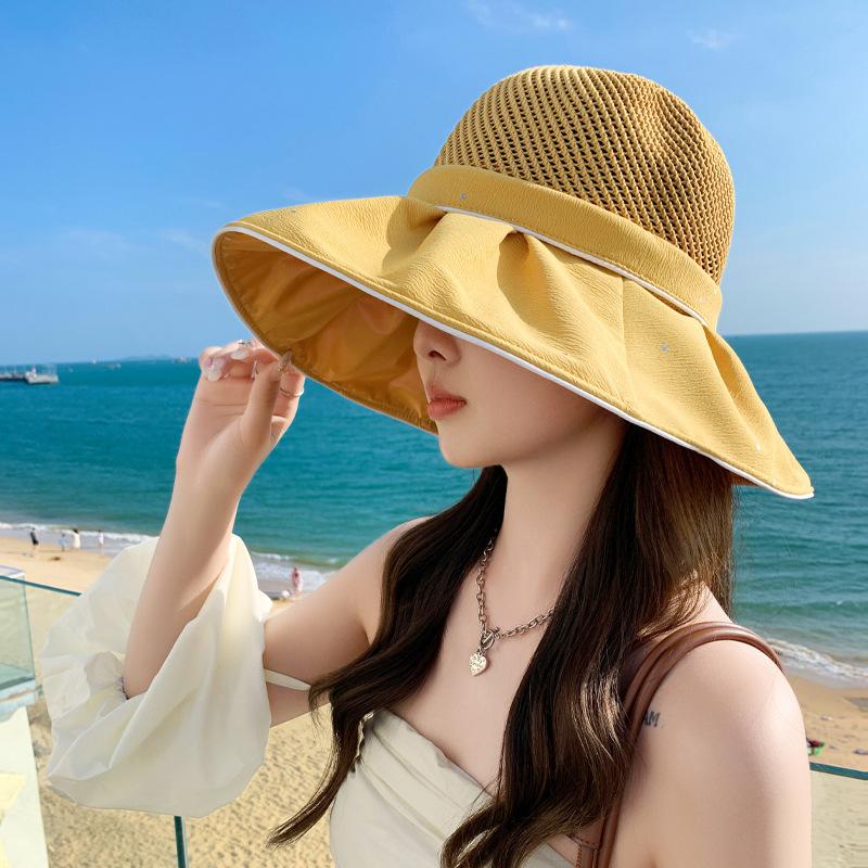 

New hat women s knitted mesh breathable bucket hat sequined colored glue sun hat summer sun hat Average size