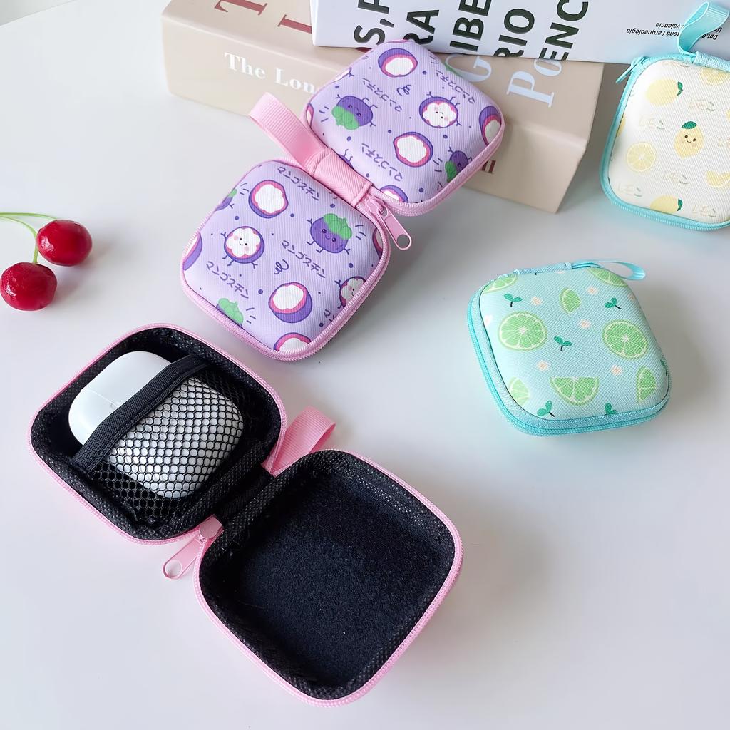 Multi-Use Cartoon Zipper Organizer Box, Compact Hard Case for Headphones, Earbuds & USB Cable Storage