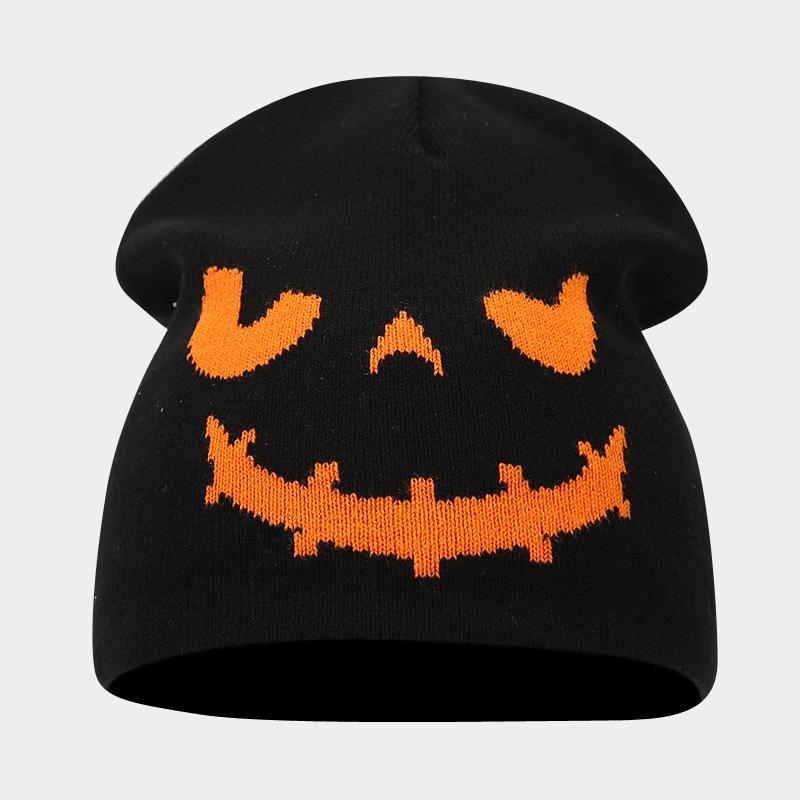 Autumn and Winter New Halloween Pumpkin Skull Jacquard Knitted Hat Festive Personality Funny Warm Wool Hat
