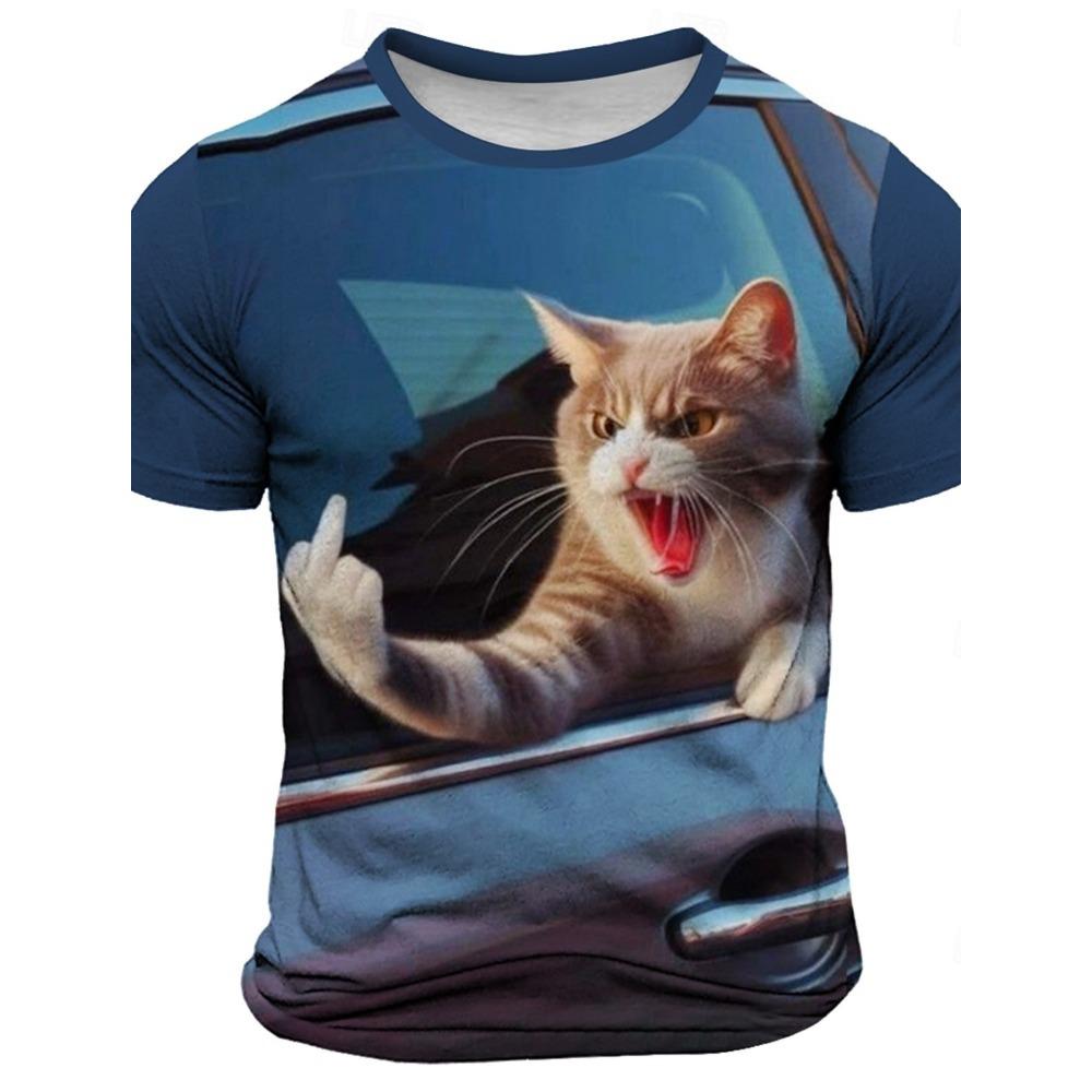 2025 Summer Men's Anger Come Over Cat 3d Printed Short Sleeved Round Neck T-Shirt Bar Party Casual Quick Drying Neutral Clothing
