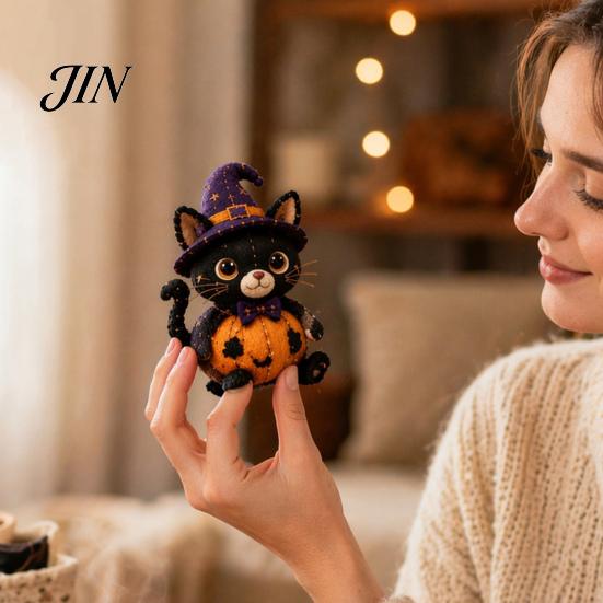 Stoff Nähset Halloween Freunde Patchwork-Set, Tier DIY Machen Sie 4 entzückende Charaktere, Basteln für Anfänger Handgemachtes Geschenk Feiertagsdekoration