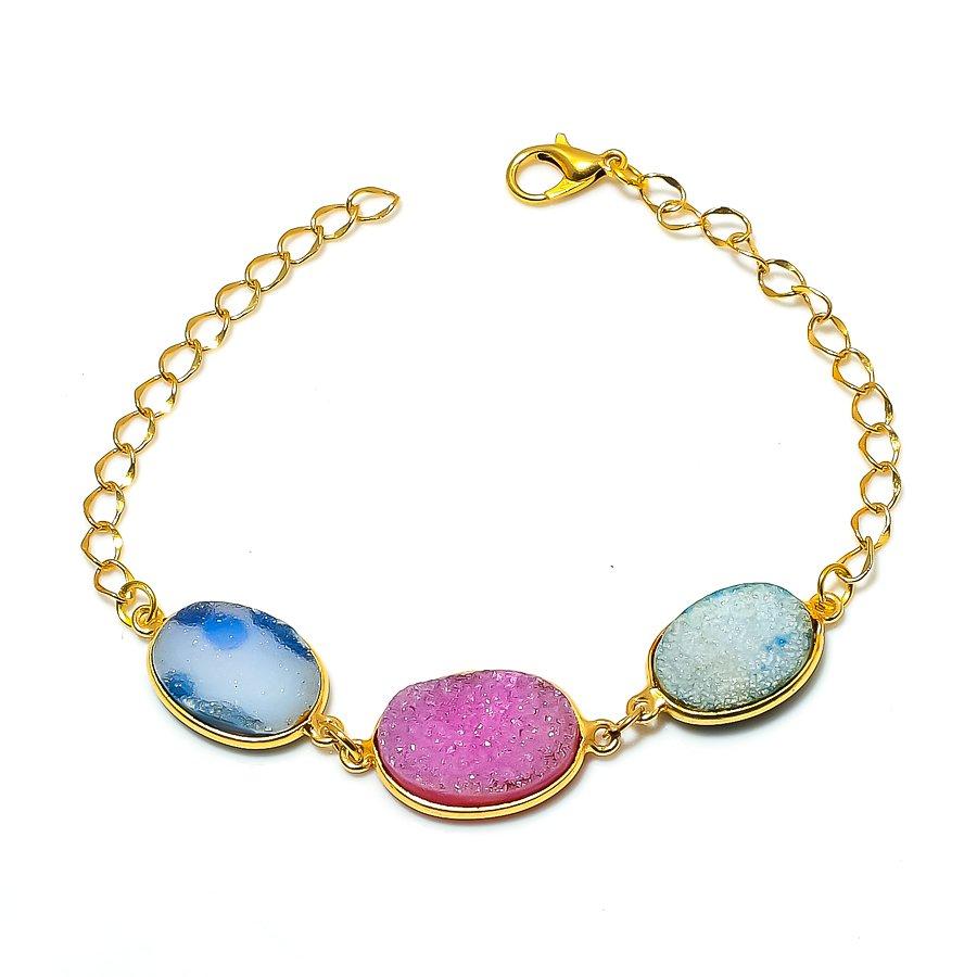Hememorphite Druzy Gemstone Handmade 925 Sterling Silver Bracelet 7-8" GK-5494