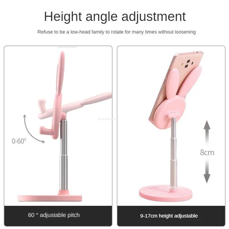 Cute Bunny Phone Holder Desktop Cell Phone Stand Height Angle Adjustable For iPhone 13 14 iPad Lovely Rabbit Tablet Support
