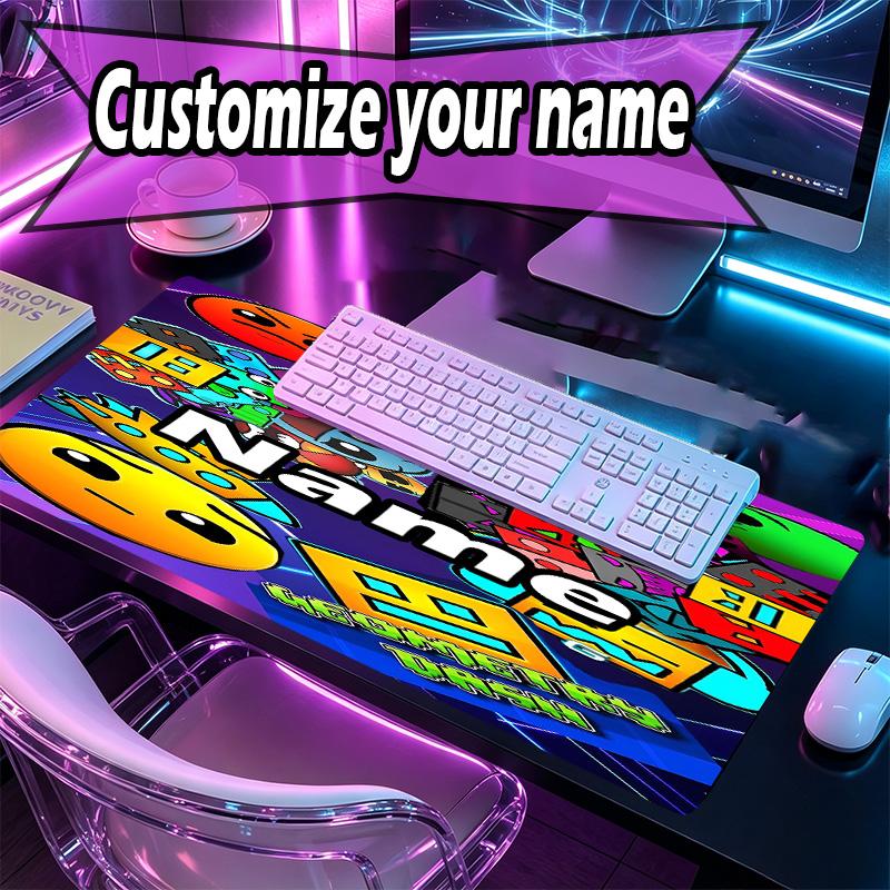 Custom Name Personalized Geometry Dash Pattern Mousepad, Laptop PC Desk Mat, Decorative Desk Mat for Home Keyboard Pad Gift