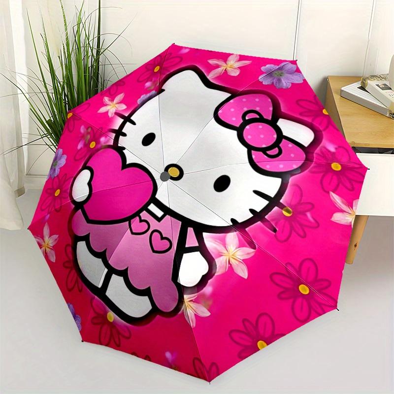 Hello Kitty Blumen Automatischer Faltregenschirm mit stabilem Eisengestell, Tragbarer Kompakter Reise-Regenschirm Ganzjahresnutzung Partys 0807032