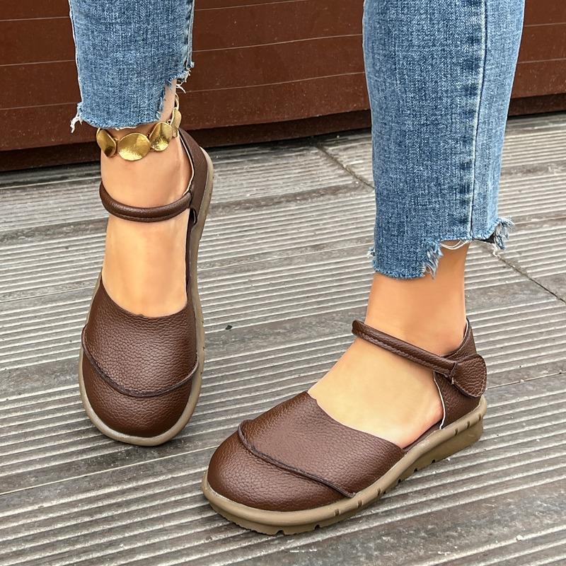 Women's head-to-toe flat sandals, summer new style retro wedge-style casual soft-soled mother's shoes, large size women's shoes