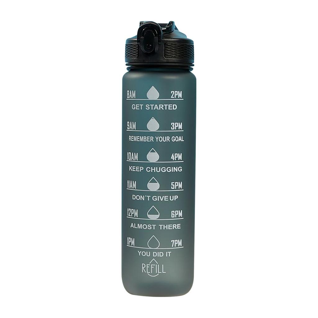 32oz/1000ml Motivational Fitness Sports Water Bottle With Time Marker & Straw, Large Wide Mouth Leakproof Durable