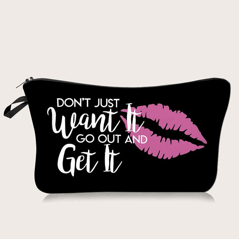1pc Sexy Red Lips Polka Dot Pattern Printed Makeup Bag Perfect for Women Girls Travel And Vacation Storage Bag