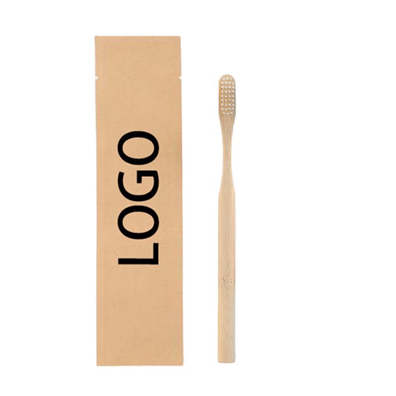 Custom Three Side Sealed Kraft Pouch BPA Free Color Painted Round Handle Adult Soft Bamboo Toothbrush