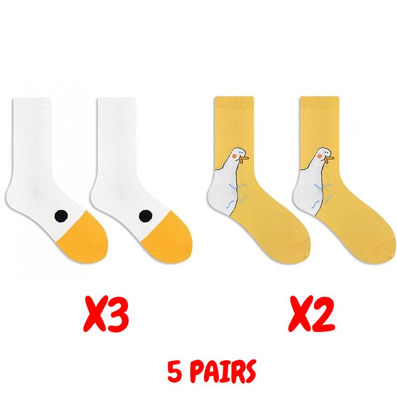 

Носки средней длины с рисунком милой утки из чесаного хлопка, впитывающие пот, носки без косточек, модные трендовые длинные носки для женщин 5 pairs