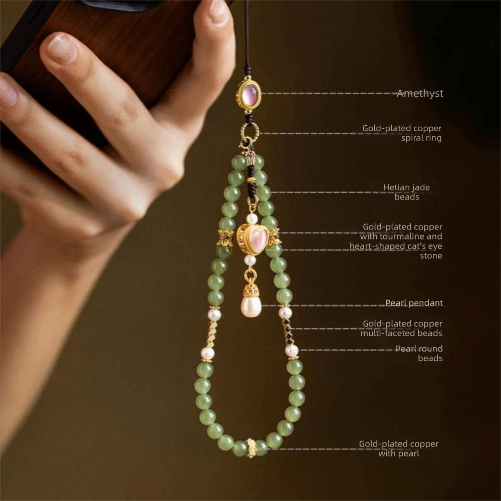 Hanging Ornaments Mobile Phone Chain Vintage Antique Green Wrist Rope Pendant  Women