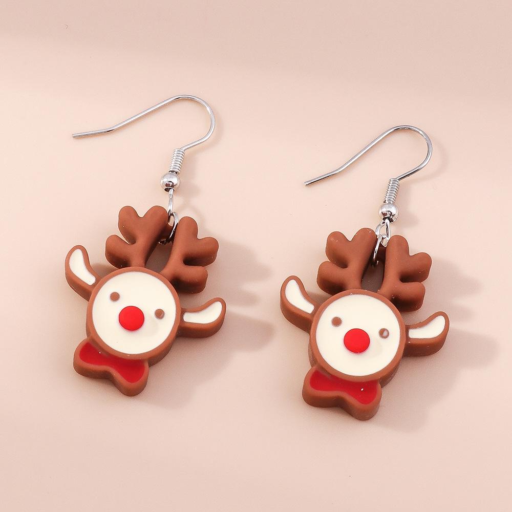 2024 Cartoon Christmas Reindeer Resin Earrings - Festive European & American Ear Jewelry