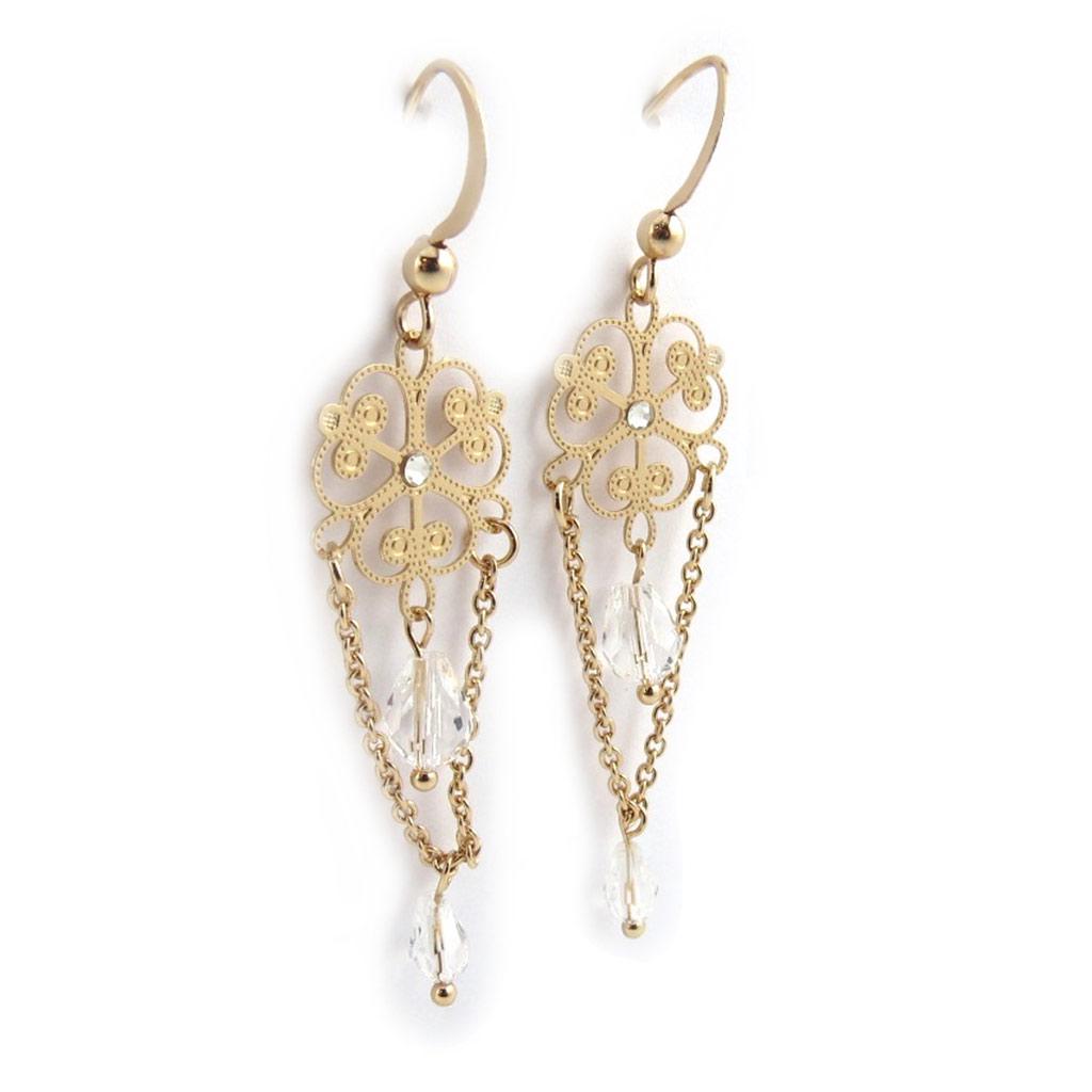 Les Trésors De Lily [M9396] - 'Carmen' Designer Earrings Pink Gold White