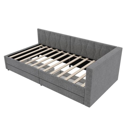 Upholstered Bed Extendable Sofa Bed 90x200cm with Slatted Frame, Multifunctional Bed Made of Skin-Friendly Velvet Fabric