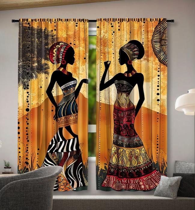 2pcs Women'S Curtains for Home Decoration, Rod Pocket Window Covering Bedroom Office Kitchen Living Room And Study