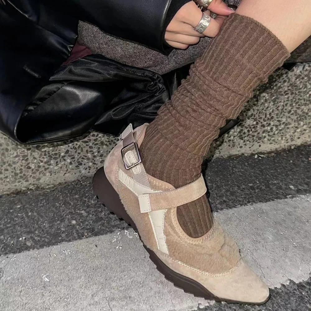 Fashion Women's Casual Mary Jane Shoes Ins Style Pointed Toe Shallow Hook Loop Belt Buckle Street Sandals Fashion Brown/apricot Pumps