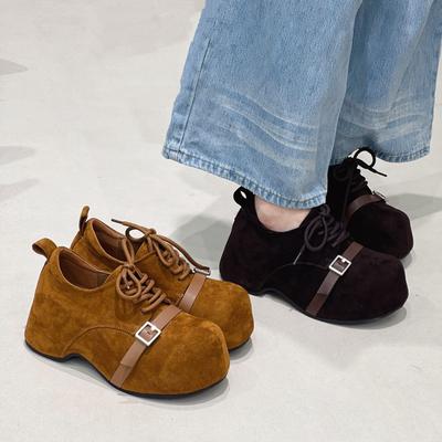 Scarpe Retro con Suola Spessa e Lacci, Colore Bacon, per Donna, Autunno 2025, Comodi Mocassini Rialzanti, Sneakers Donna