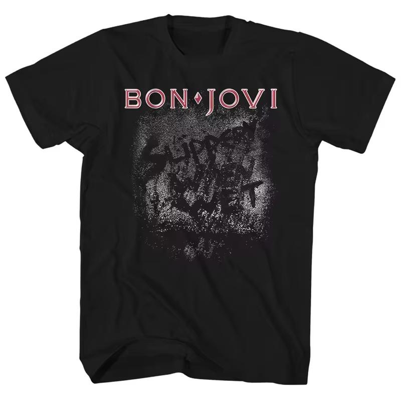 Letnia Nowość 2026 Koszulka z Nadrukiem Zespołu Metal Rockowego Bon Jovi, Szeroki Dekolt Luźna Codzienna Bawełniana Unisex Modna Koszulka