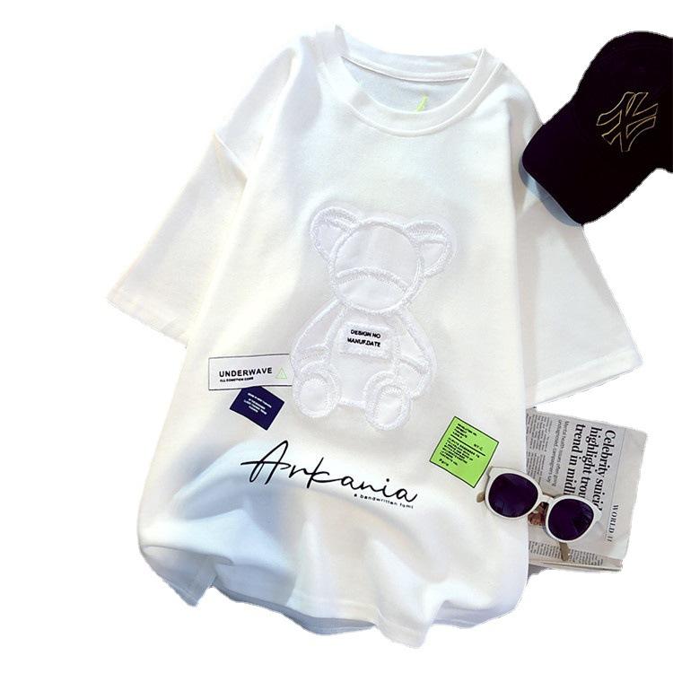 Women's T-shirts Harajuku Girls Plus Oversize Tops O-neck Short Sleeves Loose Summer Tshirt Embroidery Bear Tshirt Tees