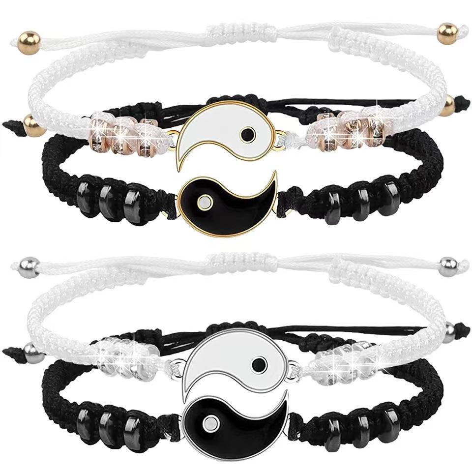 Tai Chi Dragon Totem Alloy Bracelet & Necklace Set - Handmade Braided Design