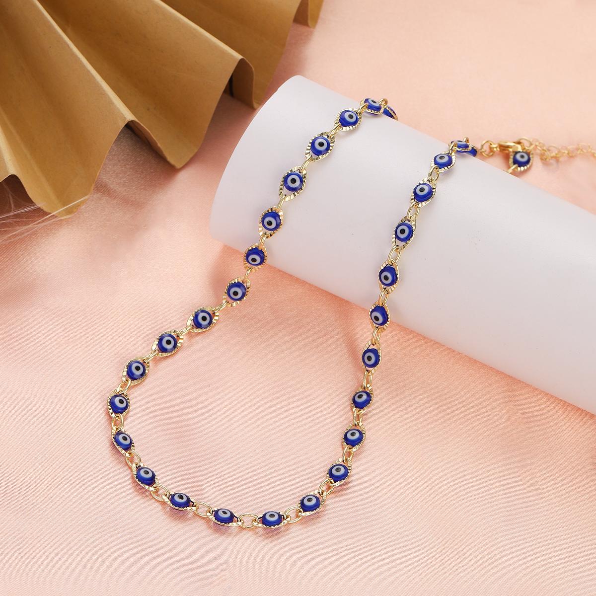 

Women s Blue Turkish Evil Eyes Necklace for Women Fashion Gold Color Stainless Steel Necklaces Enamel Bead Jewelry Gift