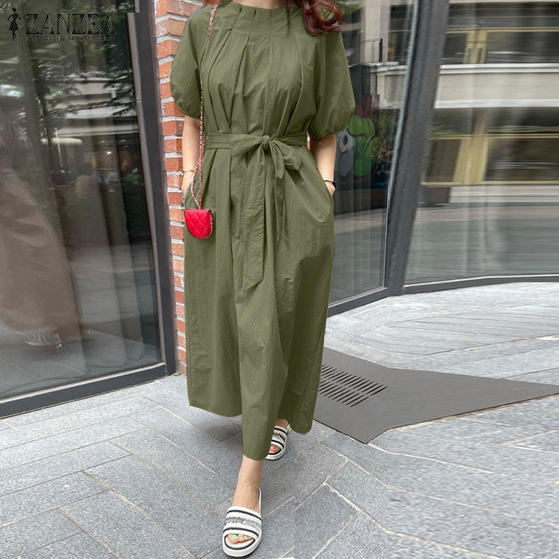 

ZANZEA Женское повседневное свободное летнее платье с круглым вырезом и короткими рукавами