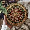 2D Flat 1pc, Vintage Gold Red Gem Mandala Floral Ornate Style, Circular Metal Wall Hanging Decor For Farmhouse Living Room Bohemian Porch Indoor